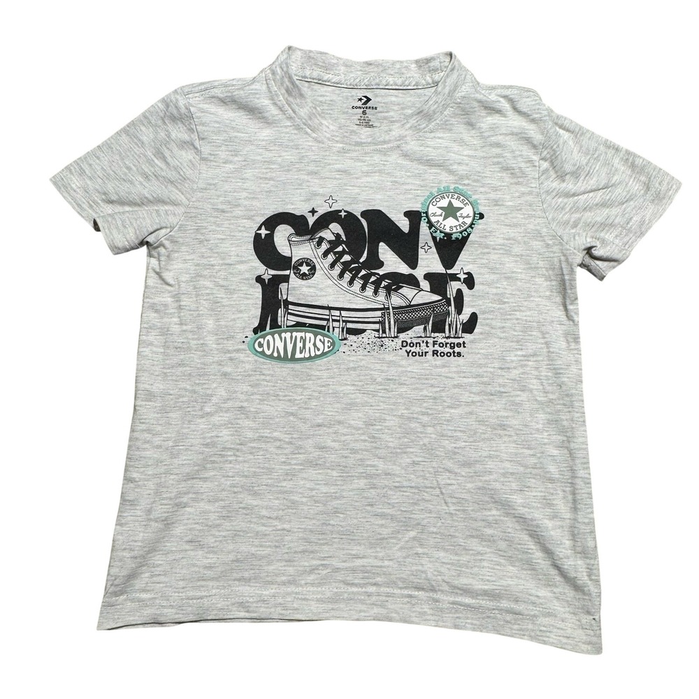 Converse All Star Kids Grey Graphic Tee Chuck Taylor High Top Sneaker Shirt 6